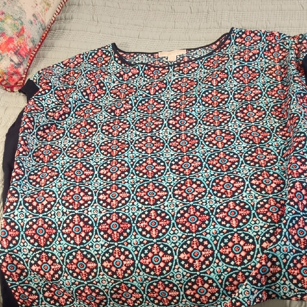 Michael Kors Red and Blue Boxy Cap Sleeve Blouse